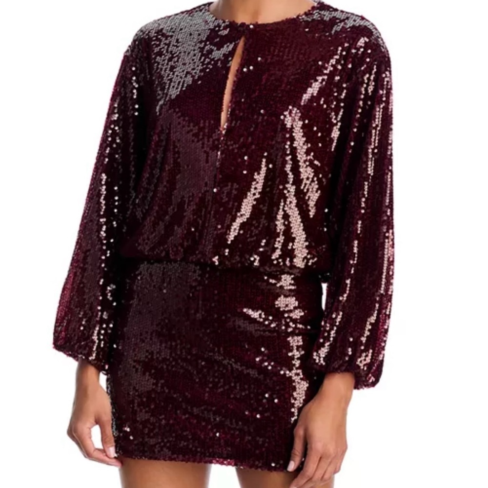 AQUA Sequin Long Sleeve Mini Dress